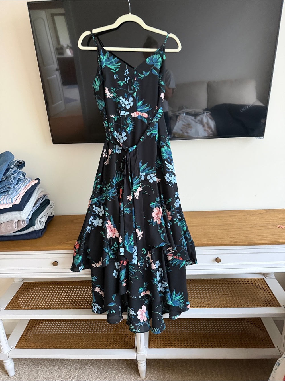 Banana Republic Black Maxi Dress with Green & Pink Floral Print